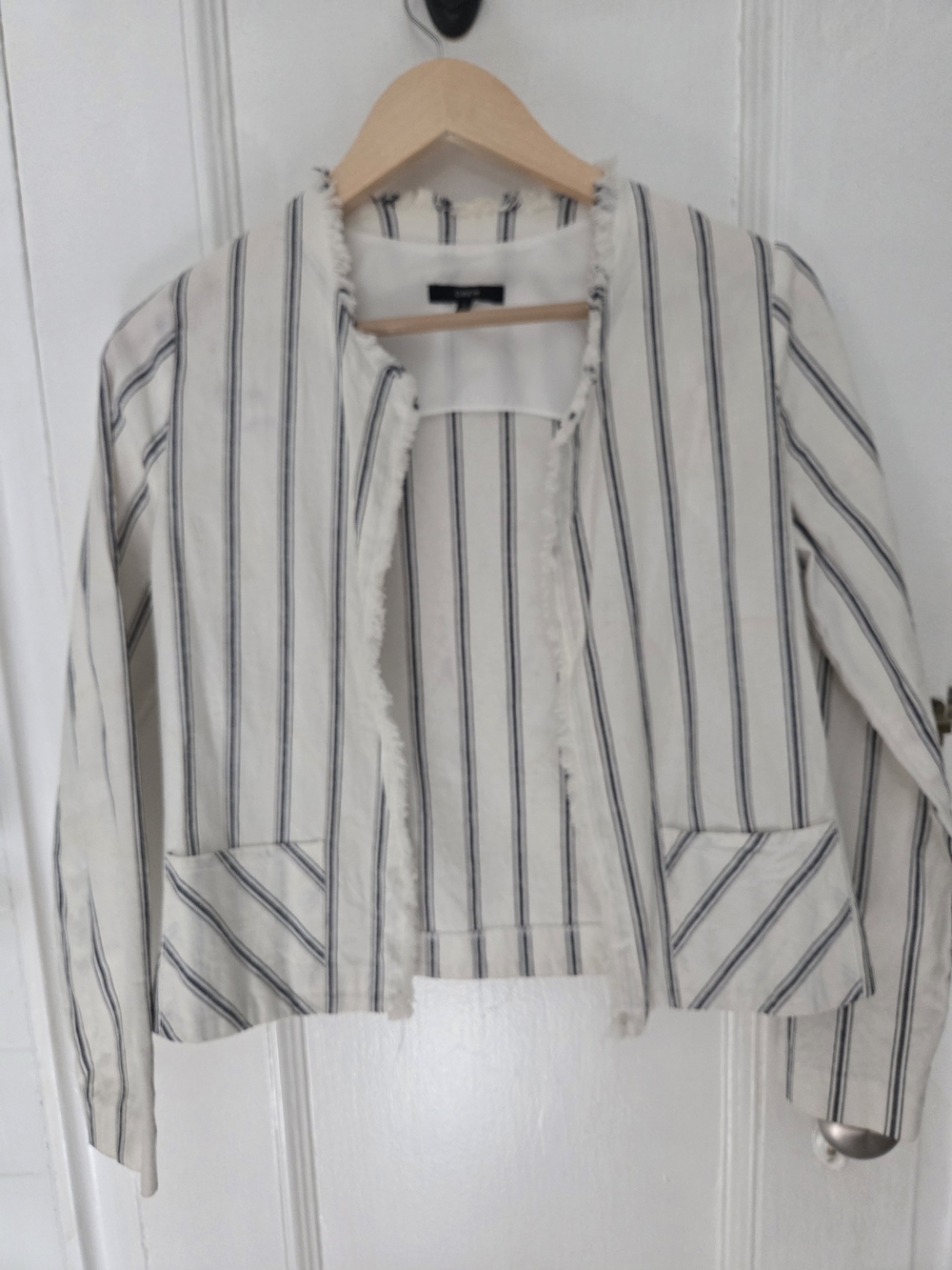 DREW Ivory Jacket with Navy Pinstripes